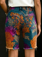 Women's Floral Art Print Casual Denim Shorts