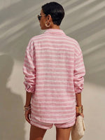 Casual-chic Striped Linen-cotton Shirt And Shorts Two-piece Set