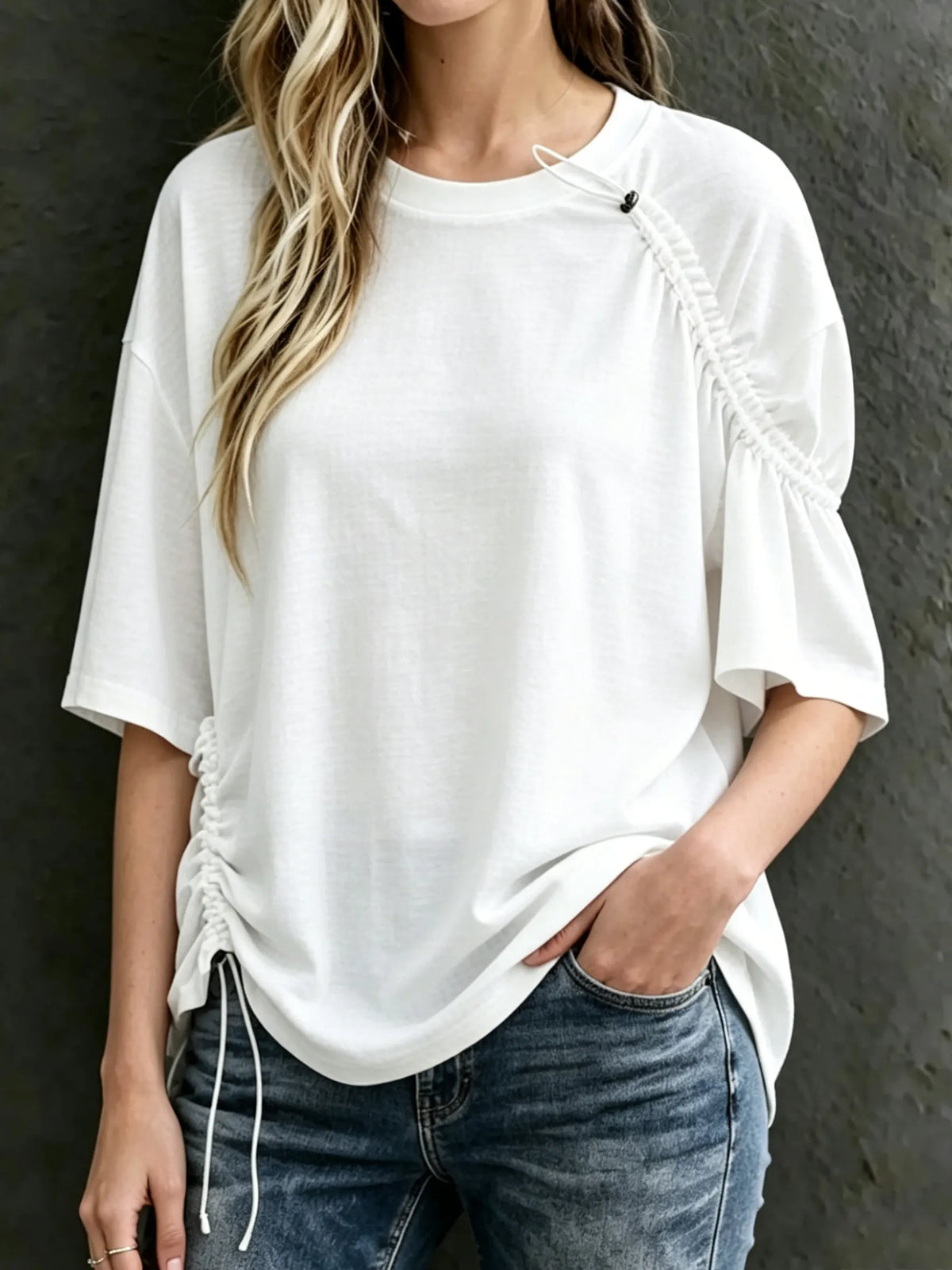 Women's Casual Loose Fit Ruched Drawstring Top