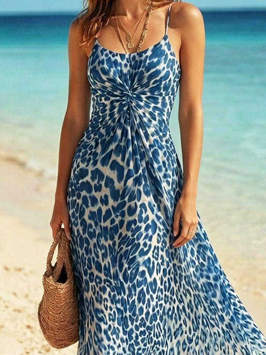 Women's Leopard Pattern Art Print Casual Sleeveless Maxi Dress