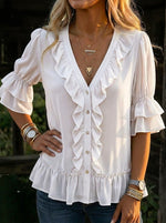 Vintage Ruffle Chiffon Casual Shirt