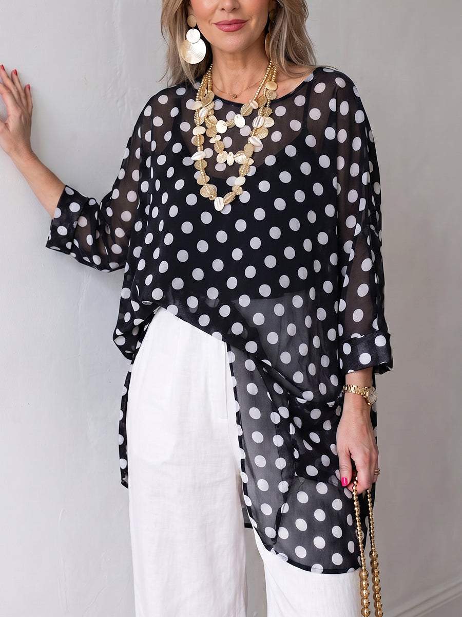 Flattering Polka-dot Chiffon Blouse