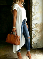 Women's Casual White High Low Blouse Square Neck Ruffle Sleeve Maxi Shirt Tops