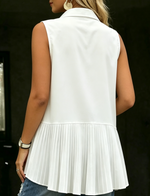 Women's Casual Sleeveless Pleated Hem Button Down Shirt