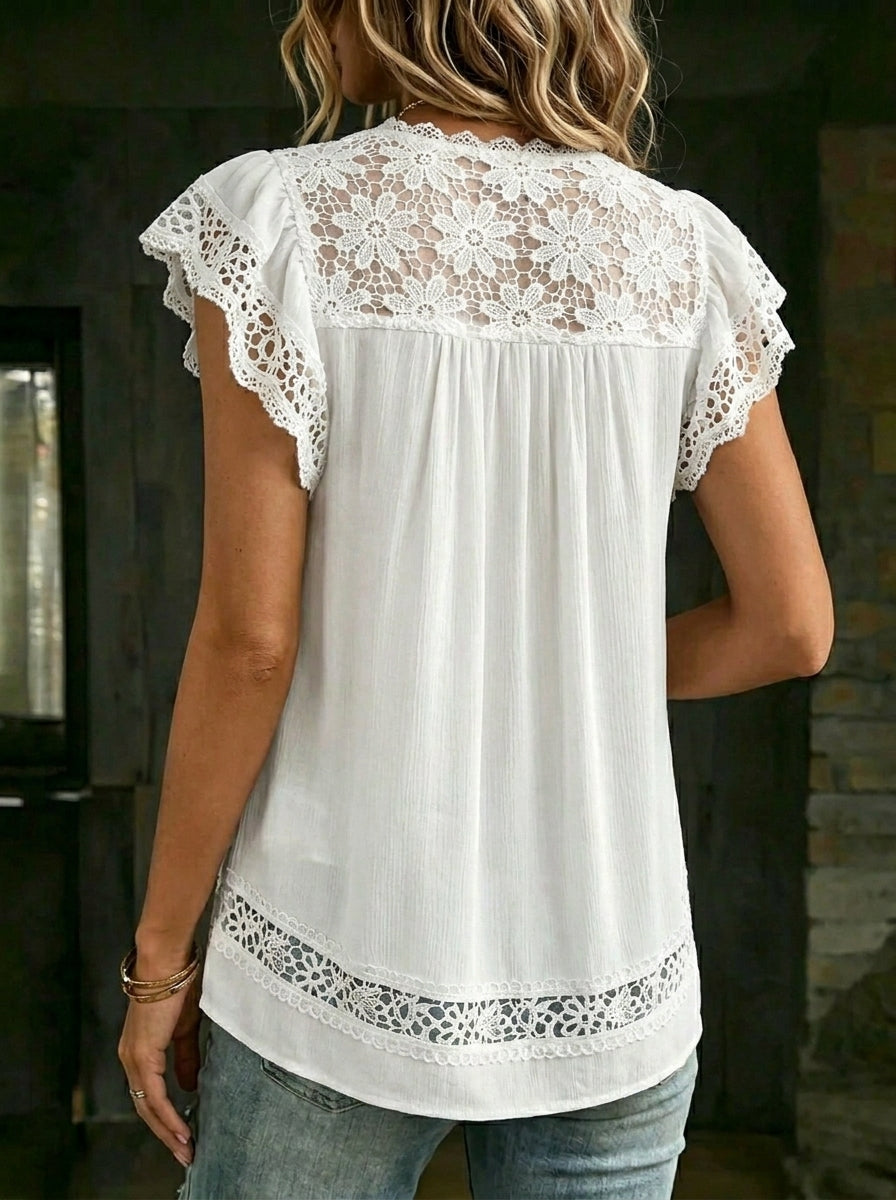 Women's Casual Floral Lace Cut-Out Shirt
