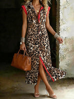Women’s Leopard Print Contrast Shirt Dress