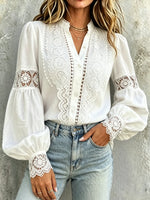 Women's Lace-trimmed Lantern Sleeve Business-casual Shirt