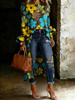Women's Vintage Floral Casual Solid Color Cotton Shirt