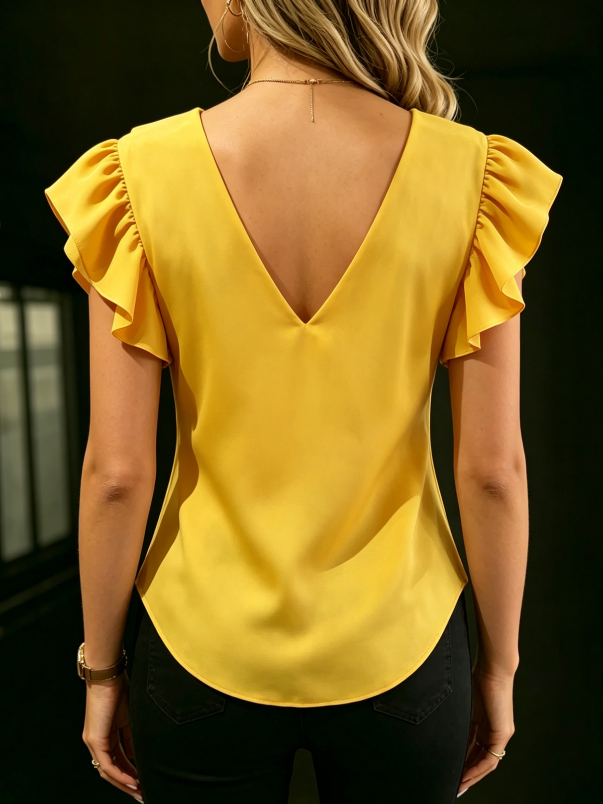 Women's Ruffled V-neck Button-down Cardigan Breathable Chiffon Blouse