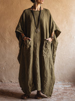 Women's Ethnic Style Oversized Cotton And Linen Long Robe Dress
