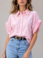 Women's Designer Wrinkled Flutter Sleeve Shirt