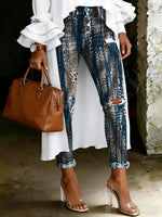 Women's Vintage Leopard Print Casual High-waisted Ripped Skinny Jeans