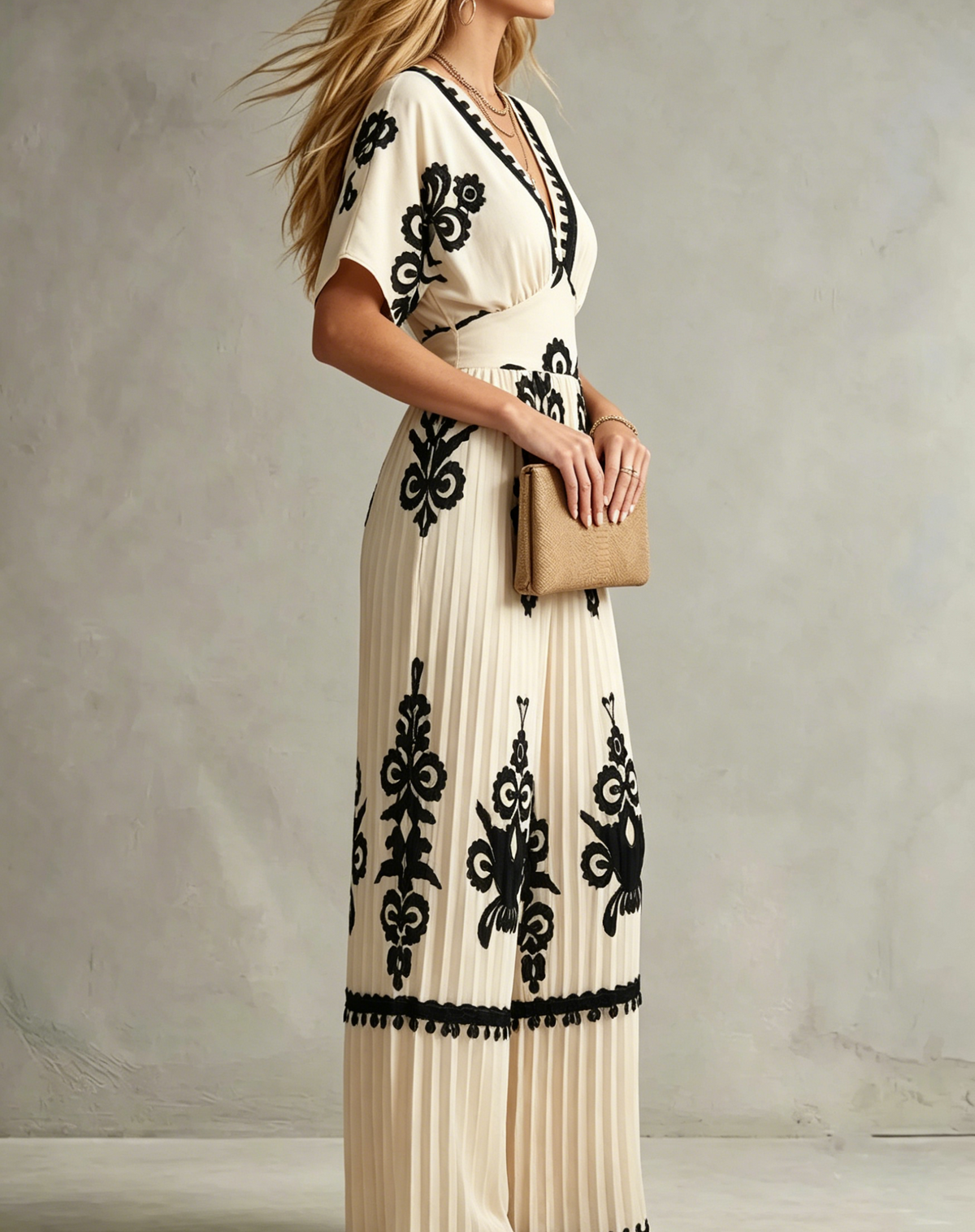Women's Fashionable Casual Printed Short-sleeve Loose-fit Jumpsuit