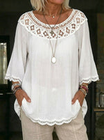 Women's Causal Lace Round-neck Cotton Blouse
