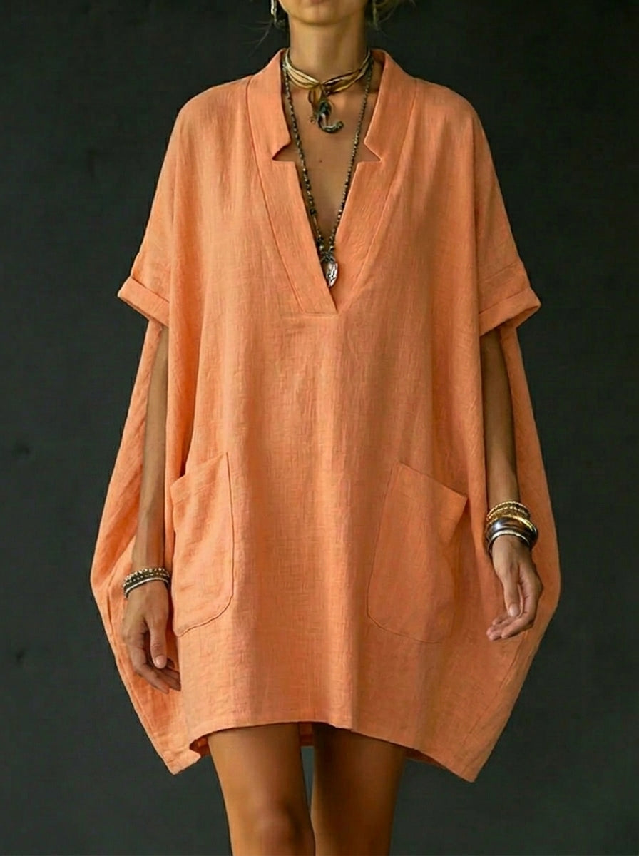 Women’s V-neck Short-sleeve Oversize Casual Pocket Dress