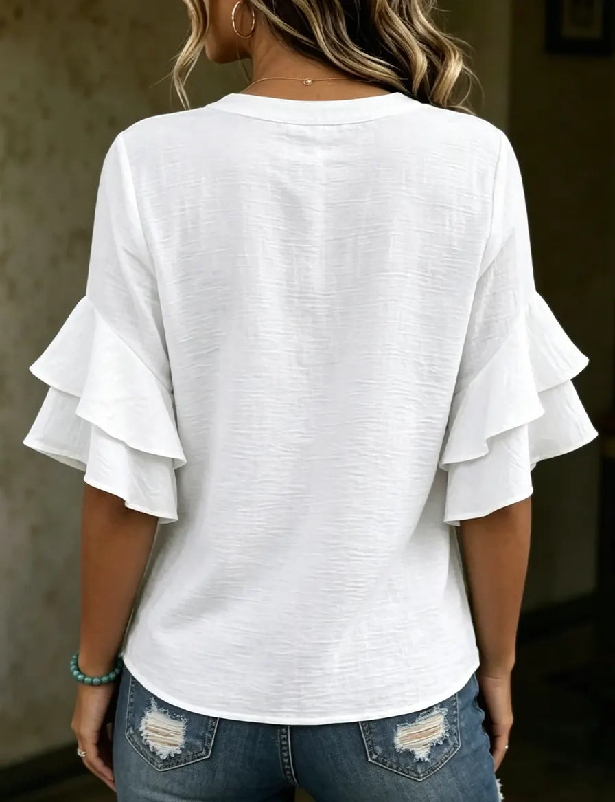 Women's Blouses Short Sleeve V Neck Casual Tops