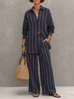 Women's Casual Striped Cotton-linen Set
