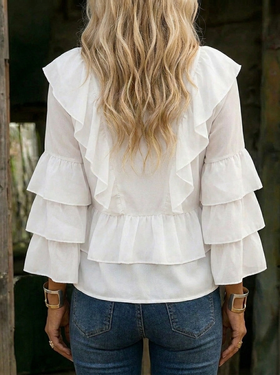 Vintage Ruffle Chiffon Casual Shirt