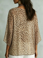 Women’s V-neck Loose Chiffon Leopard Print Top