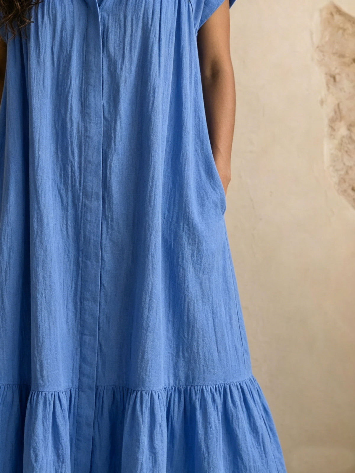 Women’s Casaul Short Sleeve Bottom Down Pocket Cotton Maxi Dress