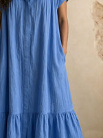 Women’s Casaul Short Sleeve Bottom Down Pocket Cotton Maxi Dress