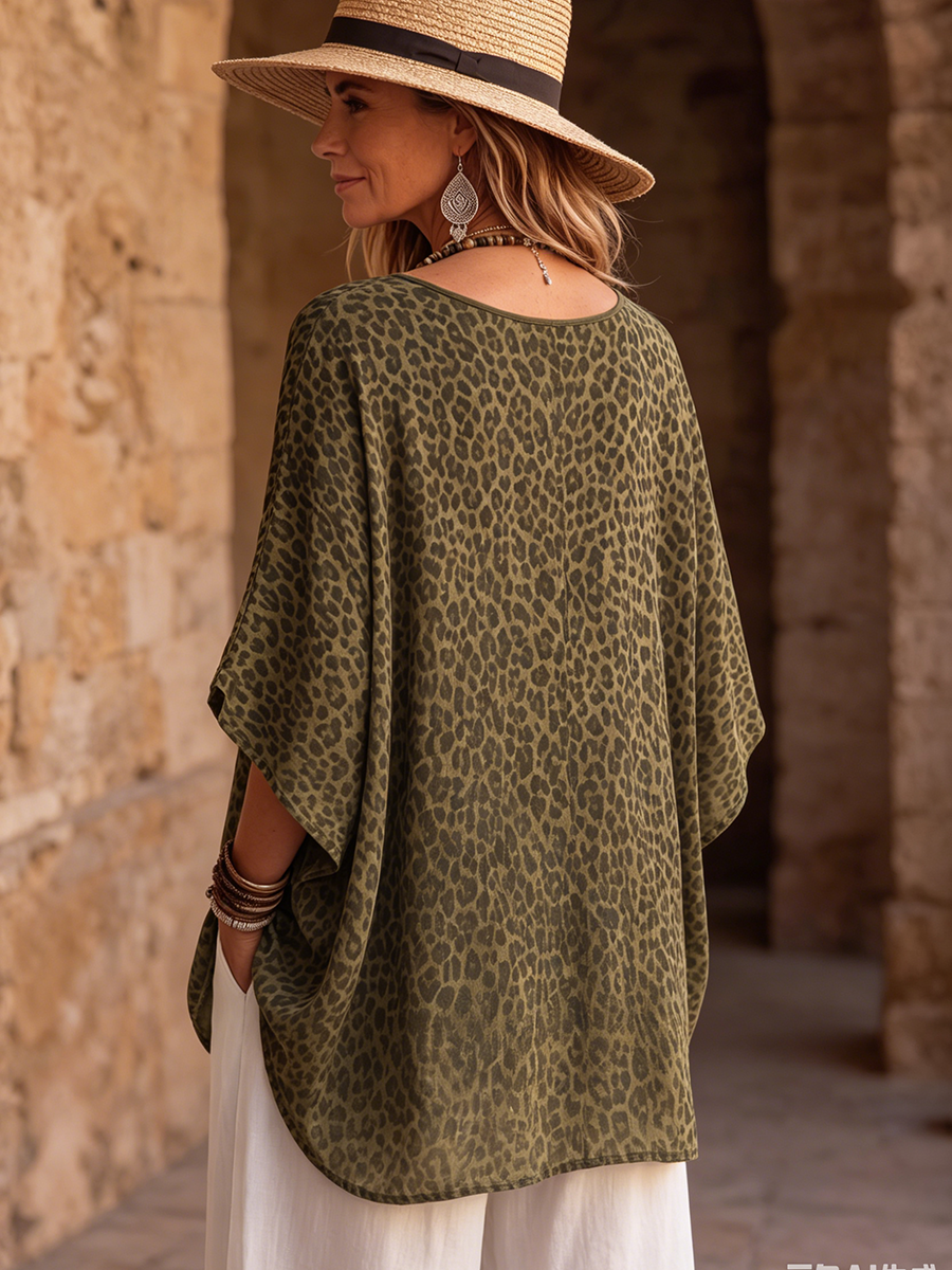 Breathable & Cozy Leopard Print Cotton Boho Blouse