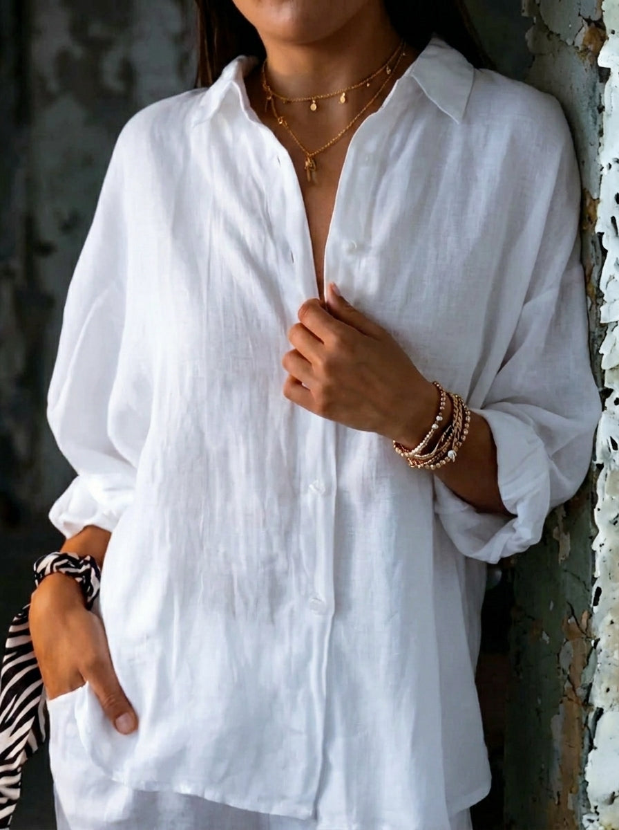 Women's Cotton & Linen Casual Tie-back Shirt