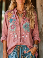 Floral Embroidered Linen-cotton Shirt
