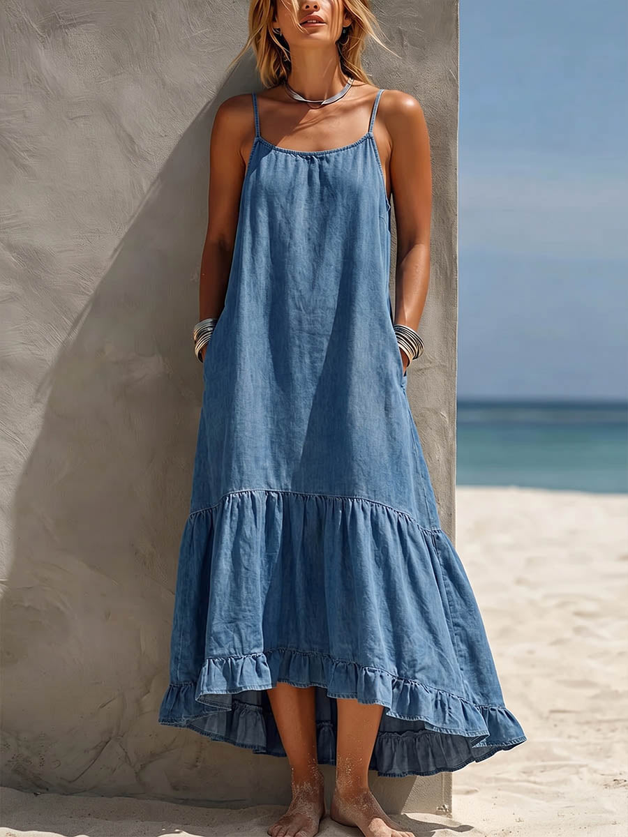 Women's Sleeveless Casual Loose Denim Cami Dress