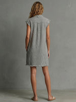 Women's Striped Sleeveless Casual Hooded Dress With Raw Edges