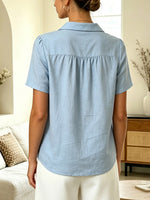 Women's Solid Color Art Casual Stylish Short Sleeve Cotton Linen Shirt