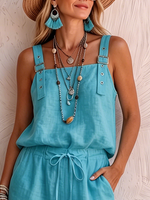 Boho-style Turquoise Shoulder Straps Jumpsuit
