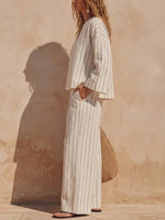 Women's Striped Cotton And Linen Casual Set