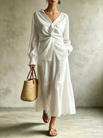 Women‘s Solid-color Long-sleeve Knotted Shirt And Skirt Two-piece Set