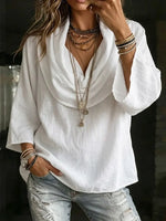 Women's Casual Linen Blouse Cowl Neck Loose Fit Long Sleeve Shirts Tops