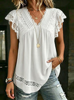 Women's Casual Floral Lace Cut-Out Shirt