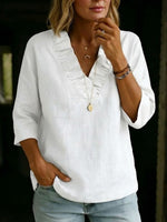 Women's Vintage Ruffled Cotton-linen Shirt