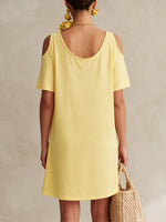 Off-the-shoulder Cowl-neck Straight-cut Mini Dress