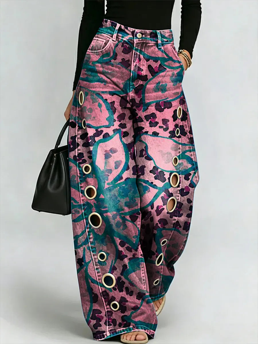 Women's Stylish Casual Floral Leopard Print Designer Jeans
