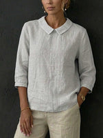 Women's Solid Color Casual Cotton And Linen 3/4 Sleeve Shirt
