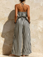 Women's Striped Art Casual Stylish Elegant Sleeveless Cotton Linen Jumpsuit
