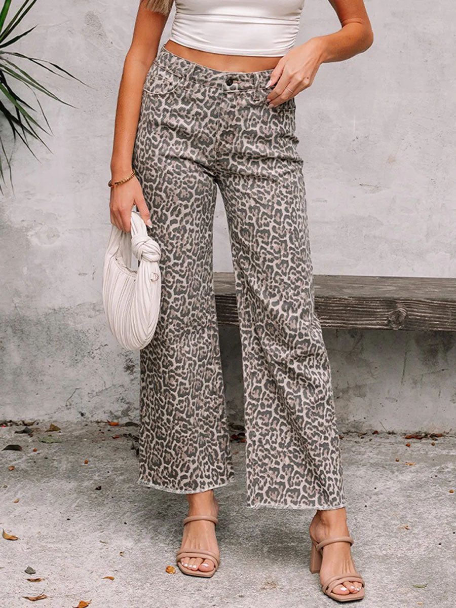 Women's Leopard-print Straight-leg Trousers