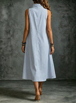 Women's Elegant Striped Stand-up Collar Flowy Maxi Dress