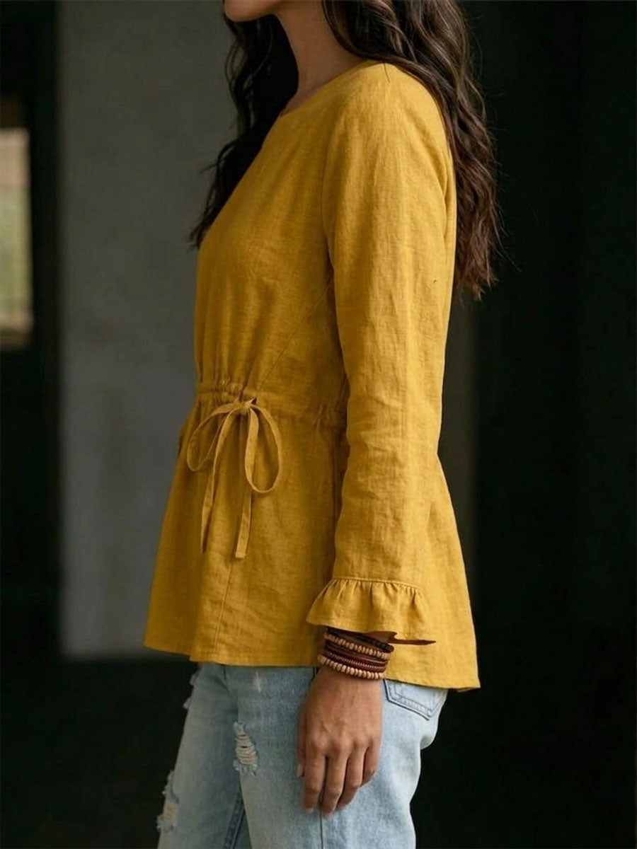 Women's Minimalist Lace-up Ruffled Shirt