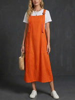 Women's Adjustable Shoulder Strap Pocket Cotton And Linen Dress