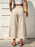 Women's Solid-color High-waisted Loose-fit Cotton-linen Wide-leg Casual Pants