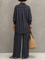 Women's Casual Striped Cotton-linen Set