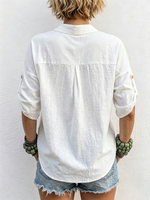 Utton-front Double Pocket Cotton-linen Drop-shoulder Blouse