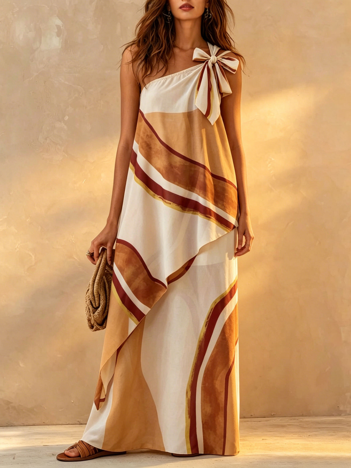 Women‘s Summer Abstrct Print Asymmetrical Design One-shoulder Vest Top And Skirt Two-piece Set