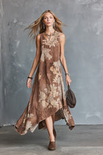 Vintage-style Bohemian Floral Print Sleeveless Linen-cotton Dress
